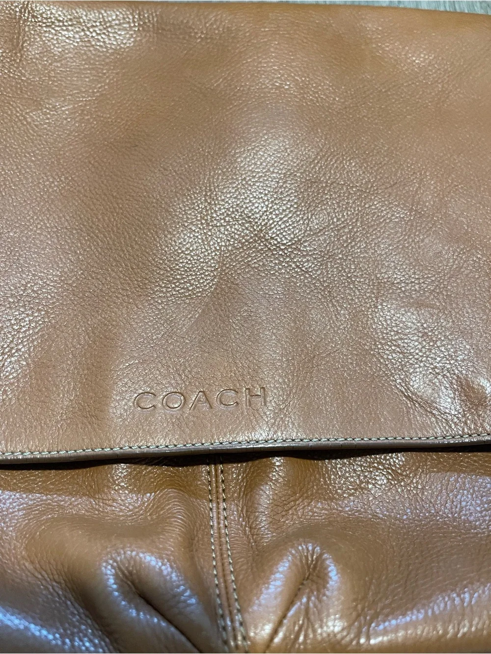 Coach Brown Leather Messenger Bag with Navy-Trim Strap Have Some Rubs Unisex